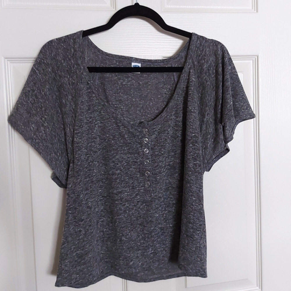 Dressy Gray Snap Front T-shirt with Flowy Sleeves from Old Navy